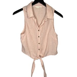 LA HEARTS Striped Sleeveless Tie-Front Button Down Tank Top Medium